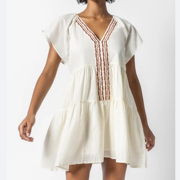 NWT Lilla P Flutter Sleeve Tiered Dress in Ecru - Picture 14 of 15